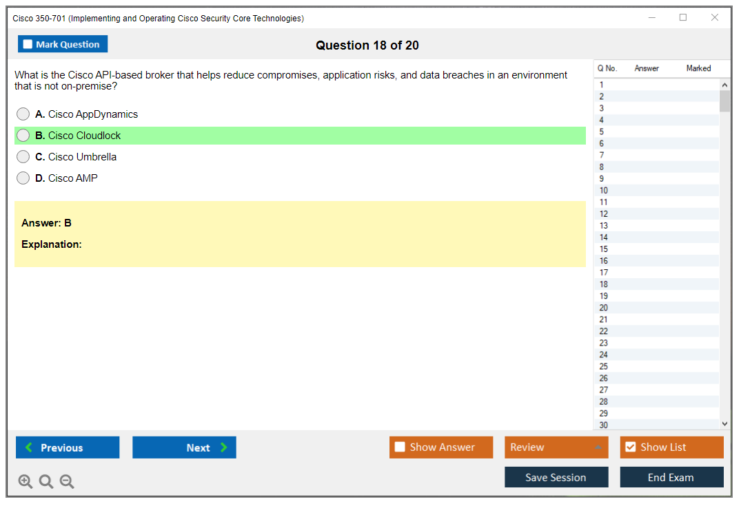 Cisco 350-701 (Implementing and Operating Cisco Security Core Technologies (SCOR 350-701)) Exam Simulator Test Engine Exam Prep 18