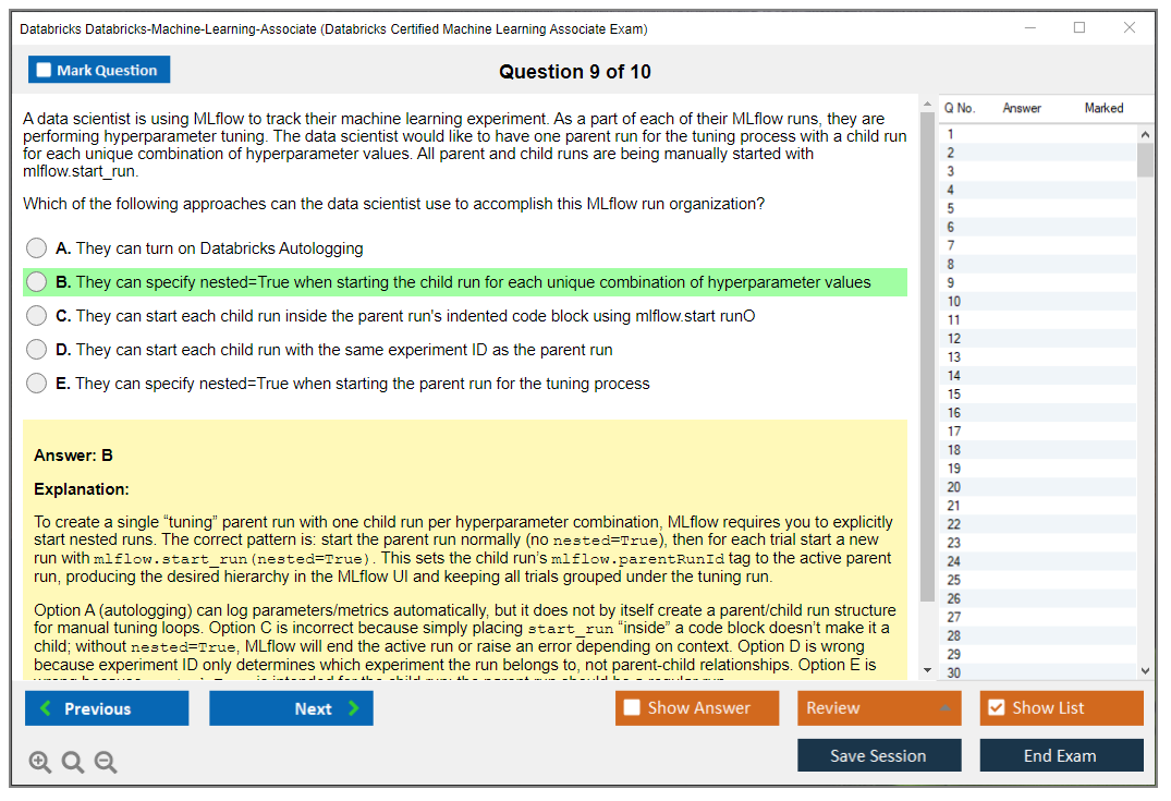 Databricks Databricks-Machine-Learning-Associate (Databricks Certified Machine Learning Associate Exam) Exam Simulator Test Engine Exam Prep 9