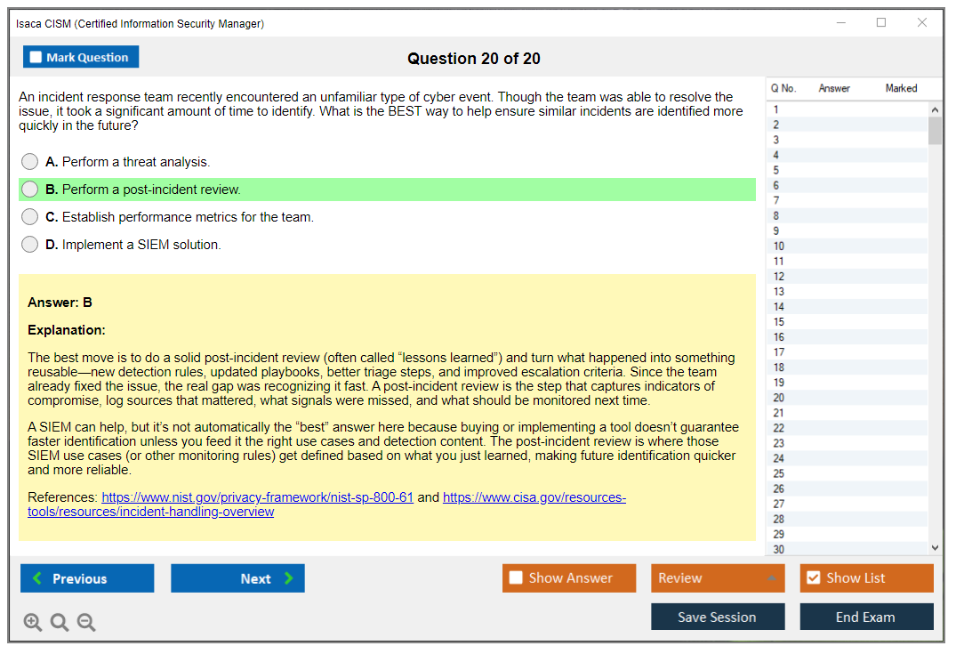 Isaca CISM (Certified Information Security Manager) Exam Simulator Test Engine Exam Prep 20