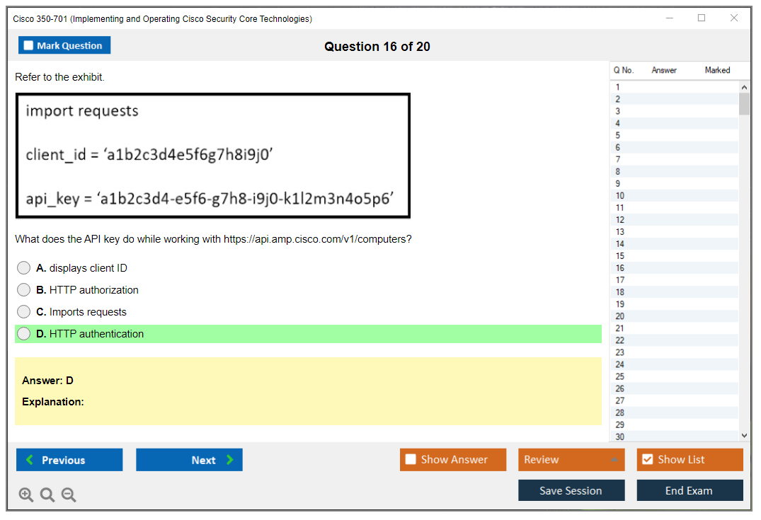 Cisco 350-701 (Implementing and Operating Cisco Security Core Technologies (SCOR 350-701)) Exam Simulator Test Engine Exam Prep 16