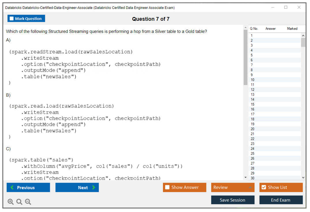 Databricks Databricks-Certified-Data-Engineer-Associate (Databricks Certified Data Engineer Associate Exam) Exam Simulator Test Engine Exam Prep 7