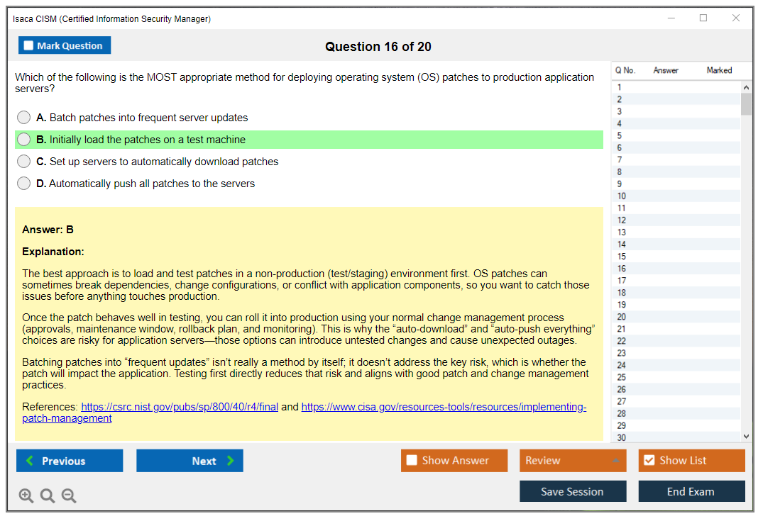 Isaca CISM (Certified Information Security Manager) Exam Simulator Test Engine Exam Prep 16