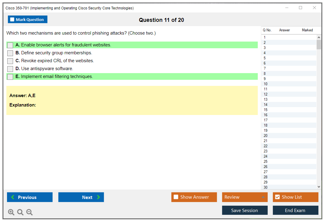 Cisco 350-701 (Implementing and Operating Cisco Security Core Technologies (SCOR 350-701)) Exam Simulator Test Engine Exam Prep 11