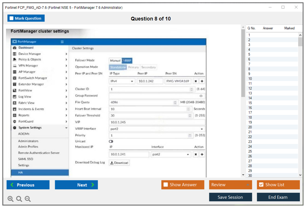 Fortinet FCP_FMG_AD-7.6 (Fortinet NSE 5 - FortiManager 7.6 Administrator) Exam Simulator Test Engine Exam Prep 8