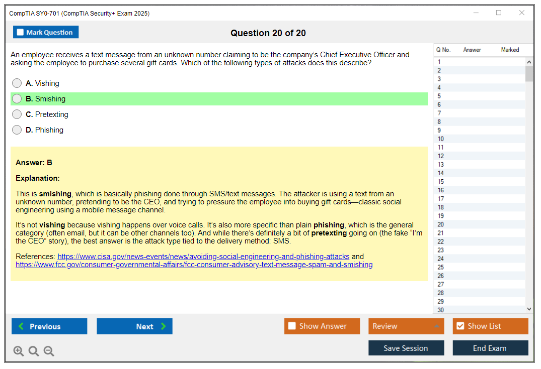 CompTIA SY0-701 (CompTIA Security+ Exam) Exam Simulator Test Engine Exam Prep 20