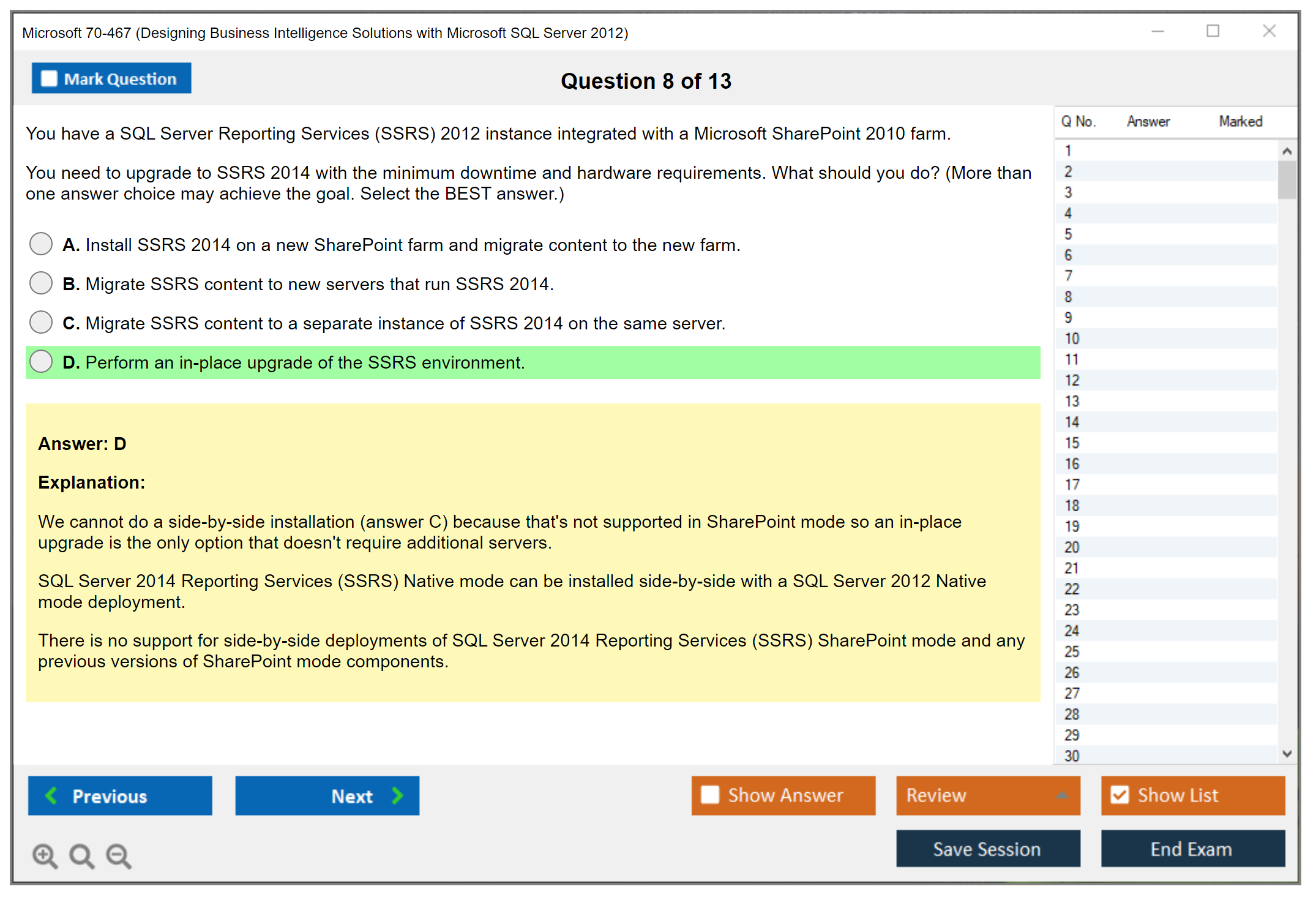 Microsoft 70-467 (Designing Business Intelligence Solutions with Microsoft SQL Server 2012) Exam Simulator Test Engine Exam Prep 8