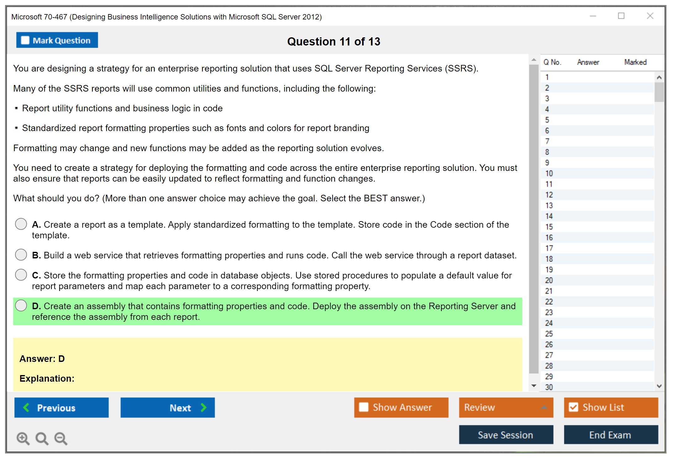 Microsoft 70-467 (Designing Business Intelligence Solutions with Microsoft SQL Server 2012) Exam Simulator Test Engine Exam Prep 11