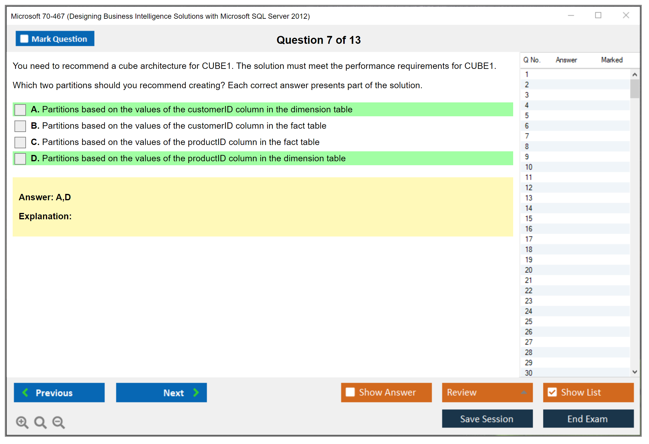 Microsoft 70-467 (Designing Business Intelligence Solutions with Microsoft SQL Server 2012) Exam Simulator Test Engine Exam Prep 7
