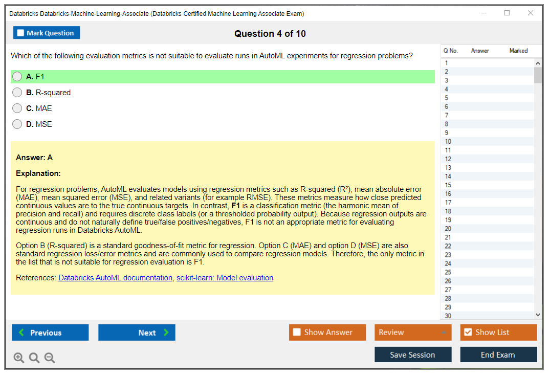 Databricks Databricks-Machine-Learning-Associate (Databricks Certified Machine Learning Associate Exam) Exam Simulator Test Engine Exam Prep 4