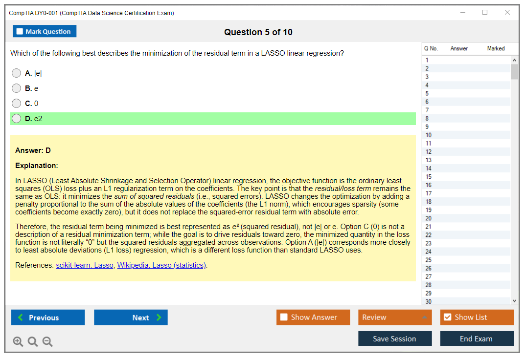 CompTIA DY0-001 (CompTIA Data Science Certification Exam) Exam Simulator Test Engine Exam Prep 5