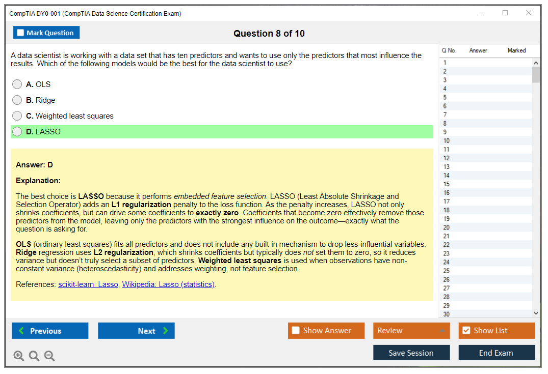 CompTIA DY0-001 (CompTIA Data Science Certification Exam) Exam Simulator Test Engine Exam Prep 8