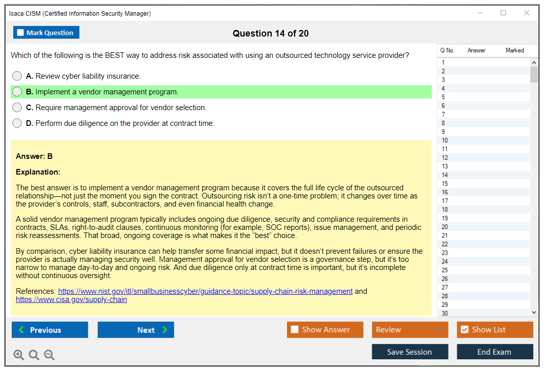 Isaca CISM (Certified Information Security Manager) Exam Simulator Test Engine Exam Prep 14