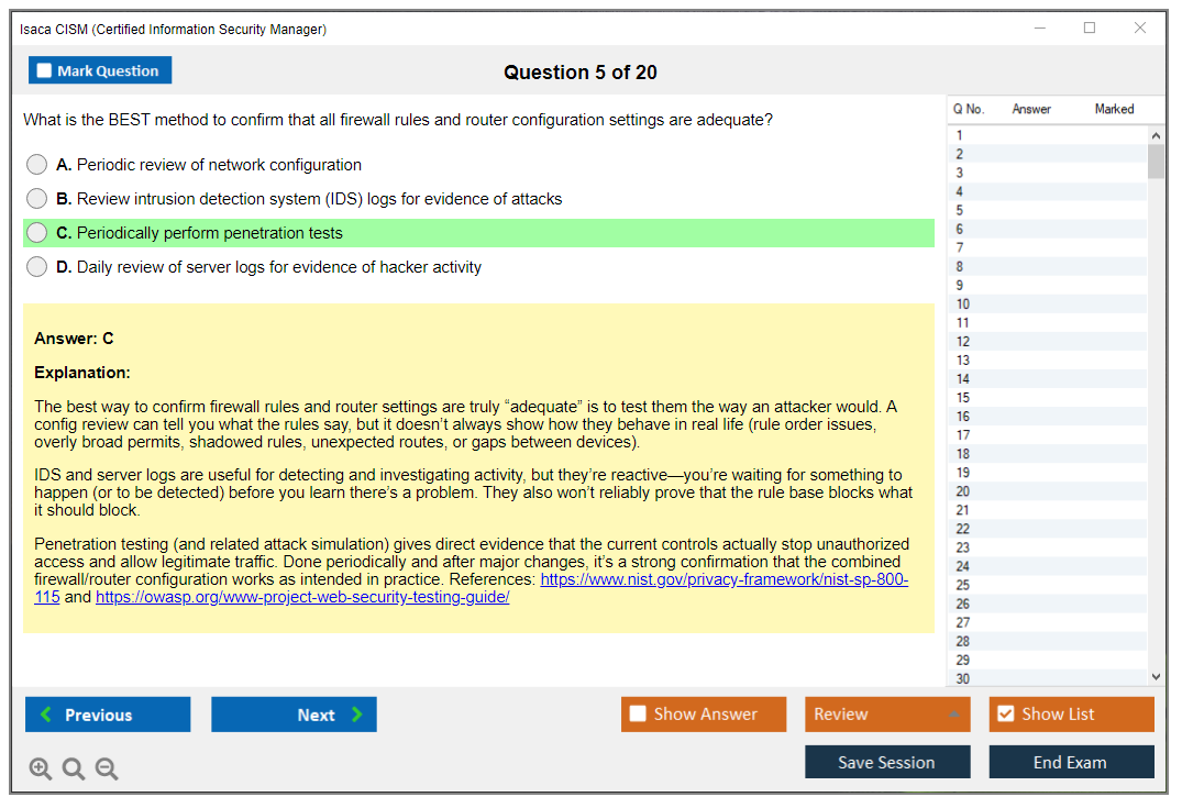 Isaca CISM (Certified Information Security Manager) Exam Simulator Test Engine Exam Prep 5