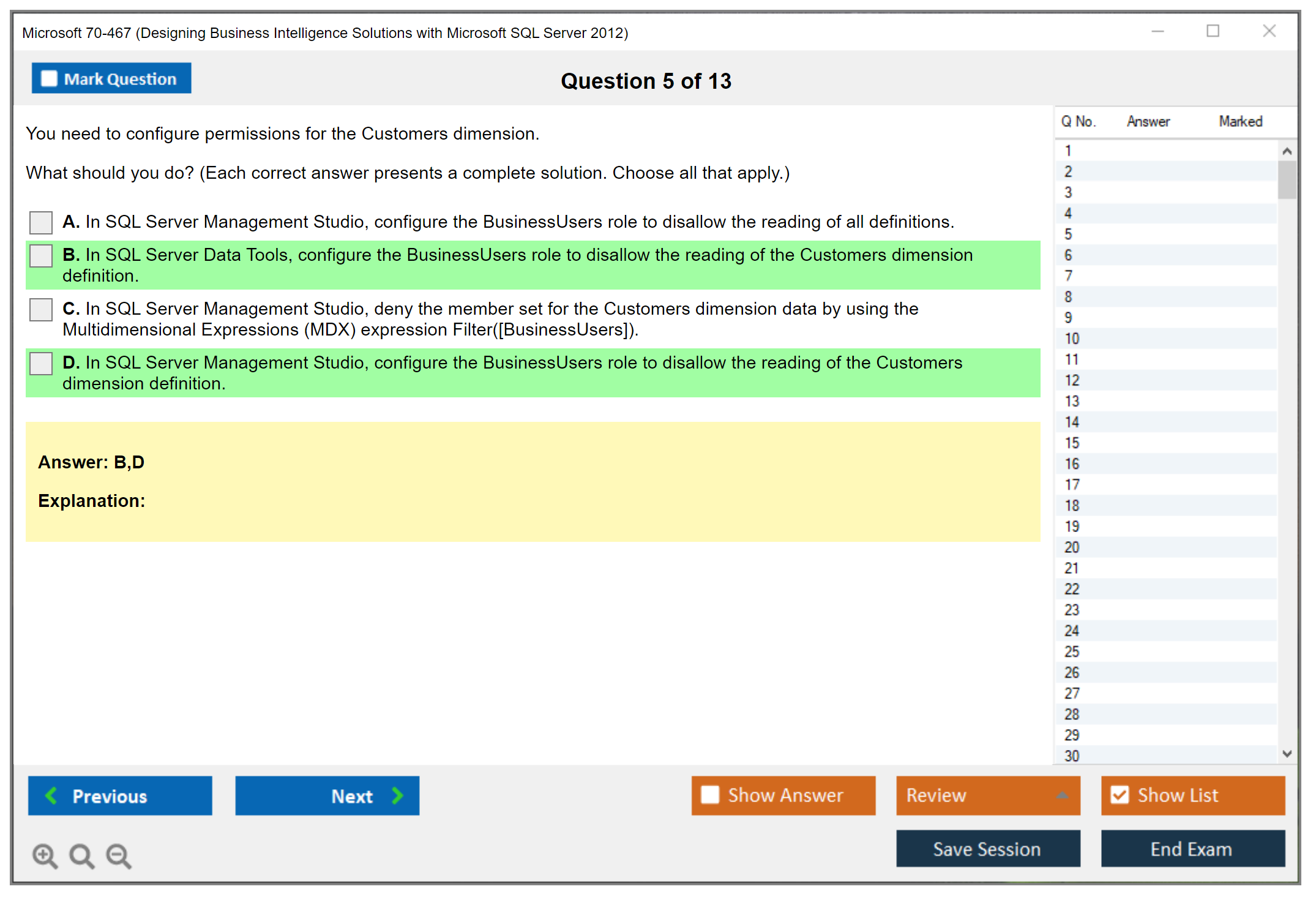Microsoft 70-467 (Designing Business Intelligence Solutions with Microsoft SQL Server 2012) Exam Simulator Test Engine Exam Prep 5