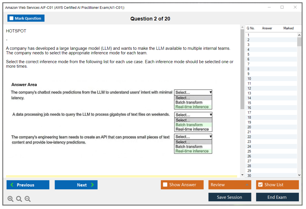 Amazon AWS AIF-C01 (AWS Certified AI Practitioner Exam(AI1-C01)) Exam Simulator Test Engine Exam Prep 2