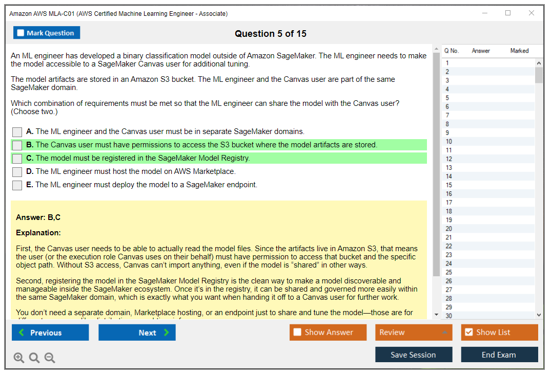 Amazon AWS MLA-C01 (AWS Certified Machine Learning Engineer - Associate) Exam Simulator Test Engine Exam Prep 5