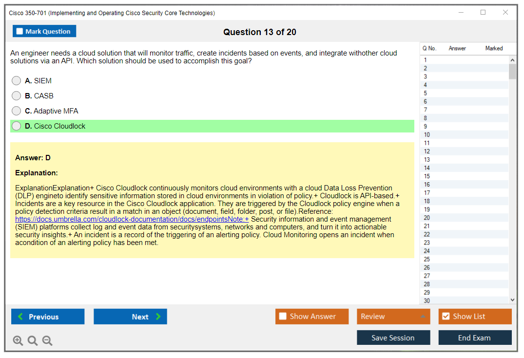 Cisco 350-701 (Implementing and Operating Cisco Security Core Technologies (SCOR 350-701)) Exam Simulator Test Engine Exam Prep 13