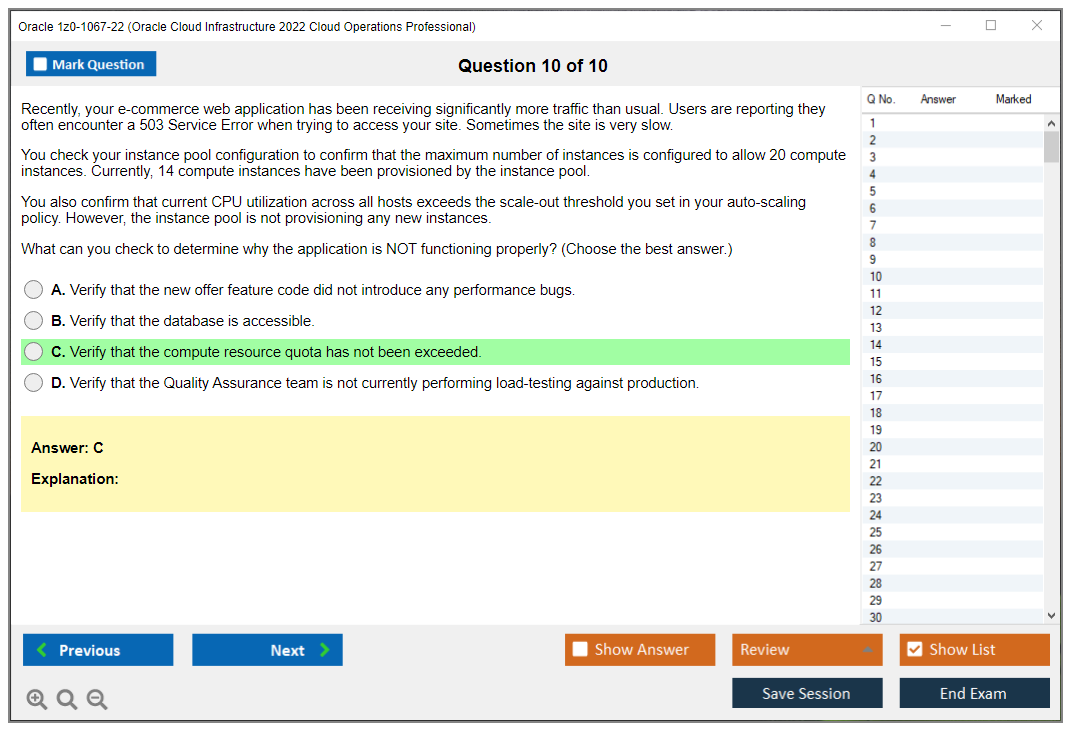 Oracle 1z0-1067-22 (Oracle Cloud Infrastructure 2022 Cloud Operations Professional) Exam Simulator Test Engine Exam Prep 10