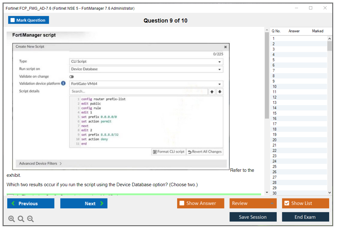 Fortinet FCP_FMG_AD-7.6 (Fortinet NSE 5 - FortiManager 7.6 Administrator) Exam Simulator Test Engine Exam Prep 9