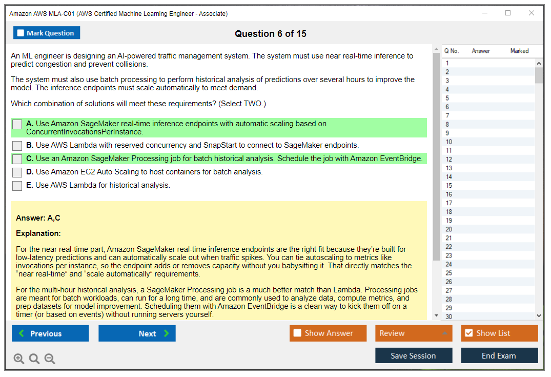 Amazon AWS MLA-C01 (AWS Certified Machine Learning Engineer - Associate) Exam Simulator Test Engine Exam Prep 6
