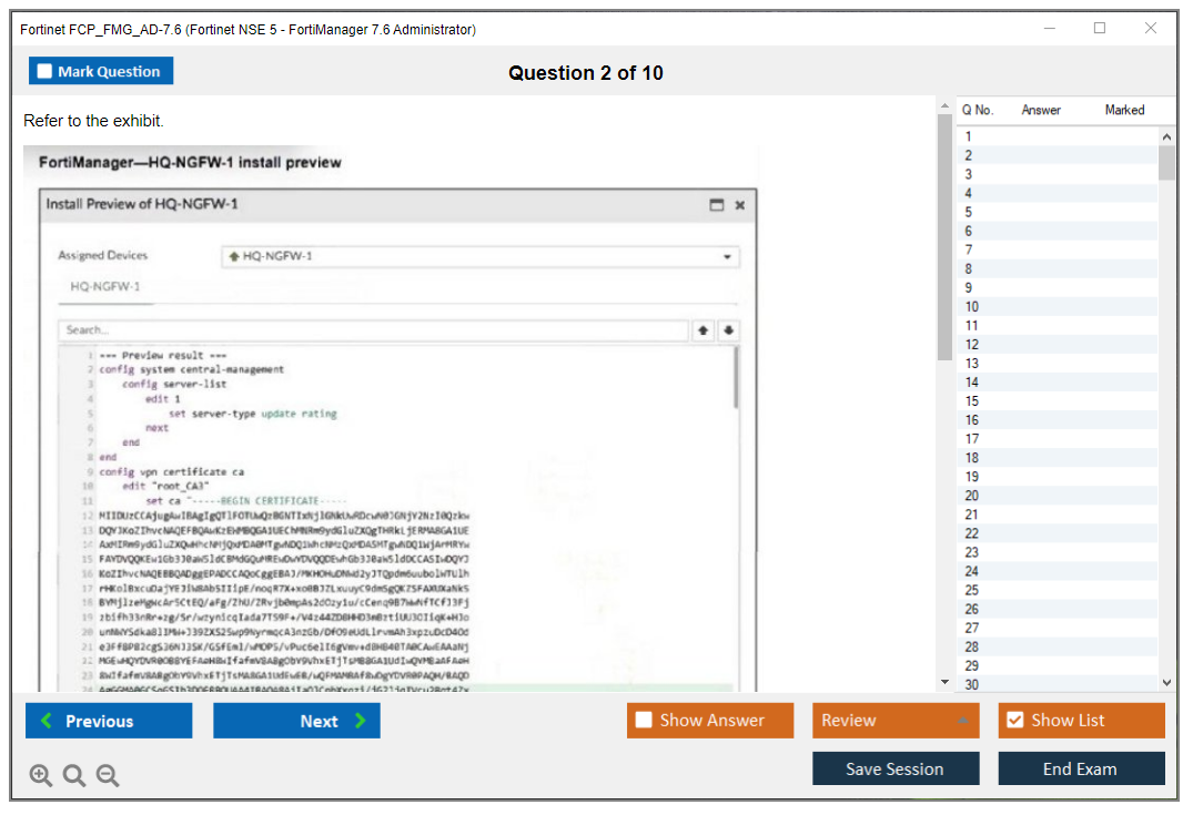 Fortinet FCP_FMG_AD-7.6 (Fortinet NSE 5 - FortiManager 7.6 Administrator) Exam Simulator Test Engine Exam Prep 2