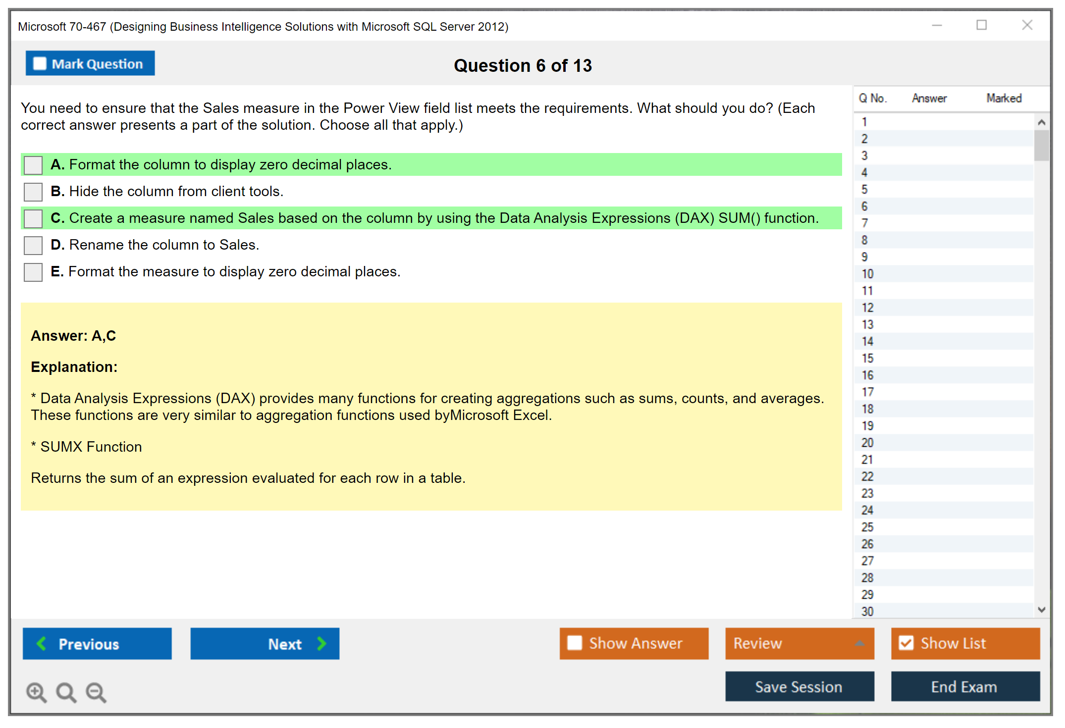 Microsoft 70-467 (Designing Business Intelligence Solutions with Microsoft SQL Server 2012) Exam Simulator Test Engine Exam Prep 6