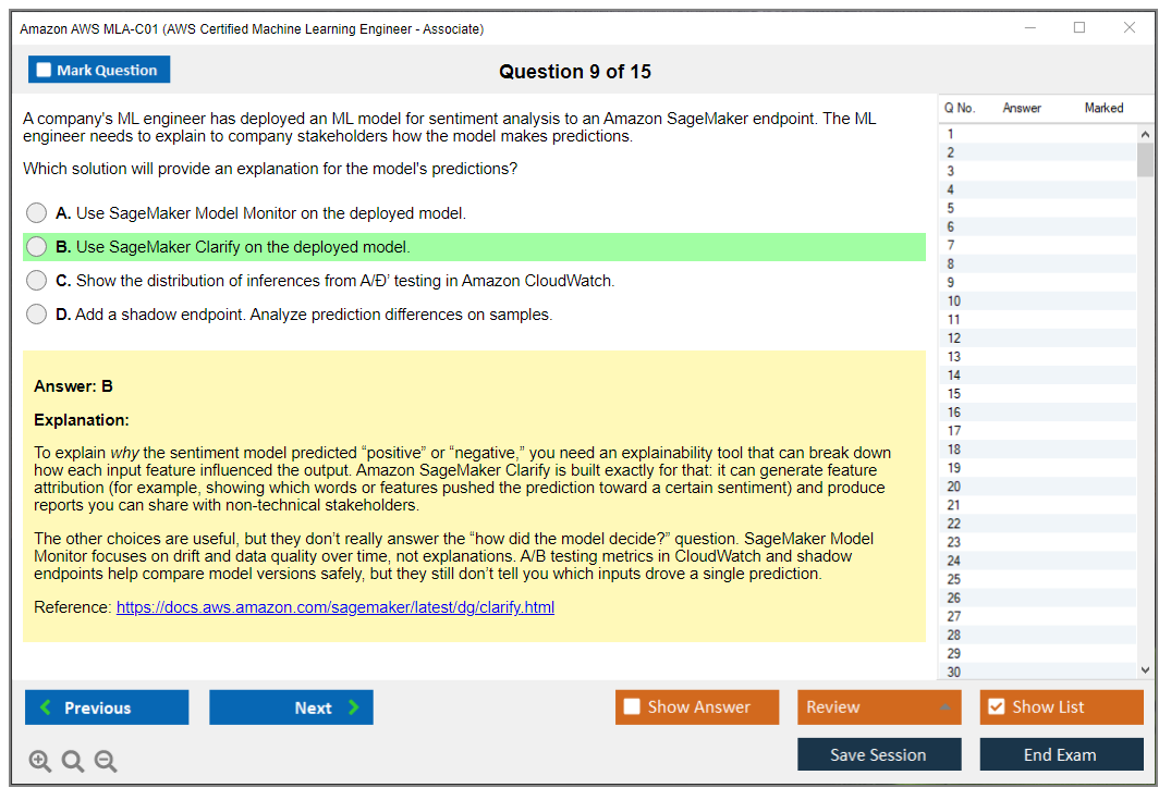 Amazon AWS MLA-C01 (AWS Certified Machine Learning Engineer - Associate) Exam Simulator Test Engine Exam Prep 9
